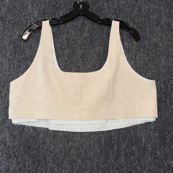 Topshop Cropped Tank Top Womens Sz 12 Beige Square Neck Minimalist Raw Hem NWOT - Picture 2 of 7